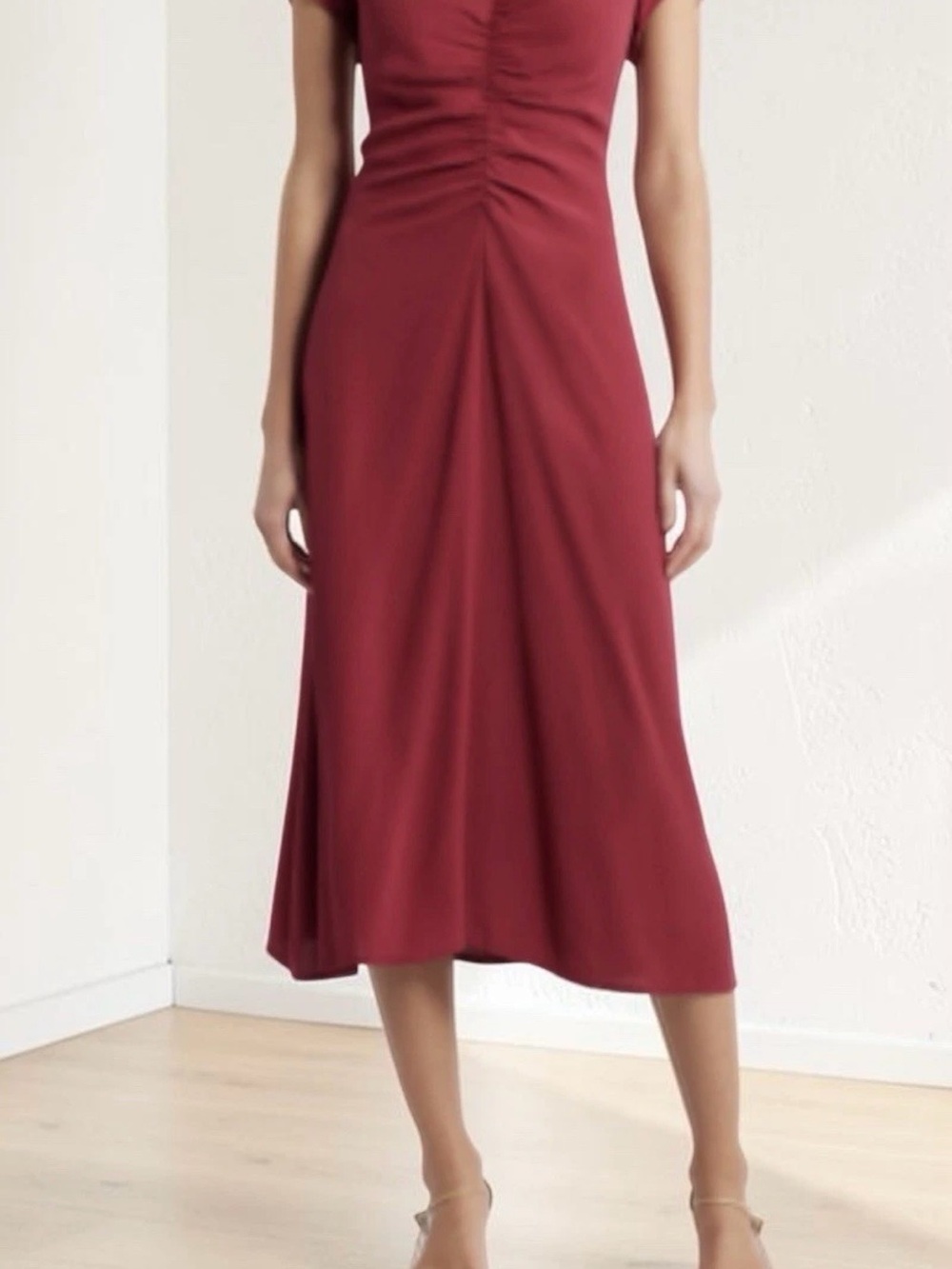 NWT Caslon Ruched Midi Dress Red V-Neck Flutter Sleeve
